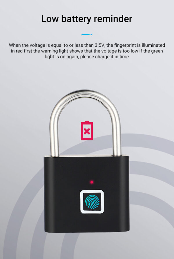 Smart Fingerprint Padlock - Black Colour - Image 6