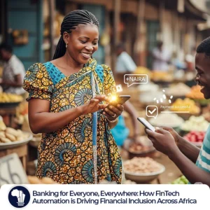 fintech inclusion africa_A warm, authentic close-up photo shows a smiling African market woman in a bustling, sunlit setting. She is confidently using a mobile phone to complete a transaction, possibly with a customer whose hand is subtly visible. Subtle digital overlays of a "+Naira" symbol and a "payment successful" tick enhance the image, symbolizing the ease and success of mobile financial transactions in everyday life.